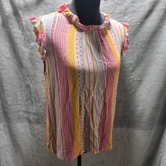 Staccato Women's Flutter Sleeve Top – Size Large – Vibrant Colors – Pre-Owned - Picture 1 of 10